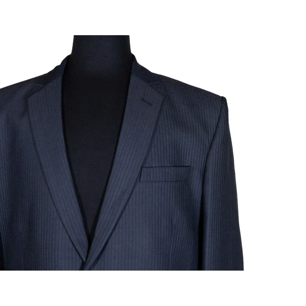 Mens Blazer Striped Blue Gray 100% Wool Lined Formal Suit Jacket Sport Coat 42R